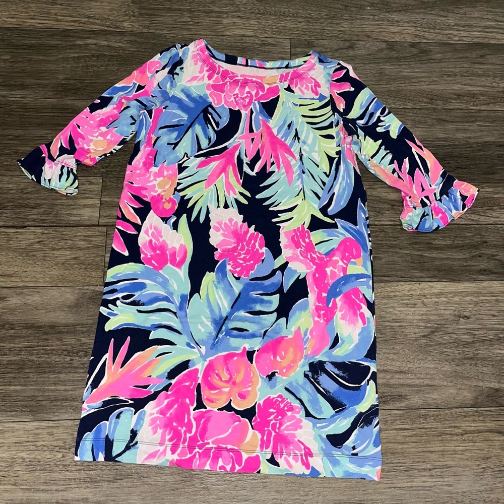Lilly Pulitzer Girls Mini Sophie Dress Size XL 12/14 High Tide Navy Tropicolada